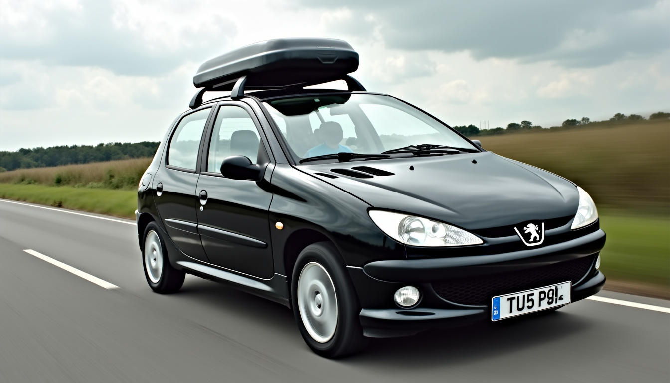 Peugeot 206 équipée du moteur TU5 JP4 roulant sur une route de campagne