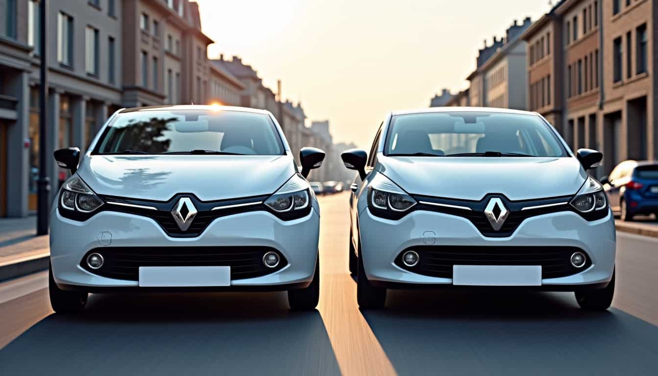 Peugeot 208 et Renault Clio garées côte à côte en milieu urbain