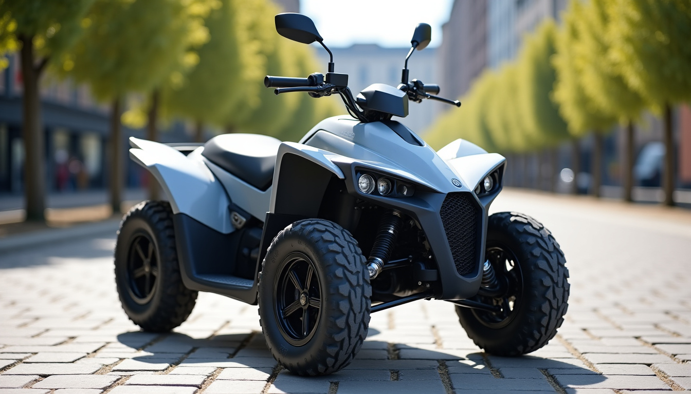Quadricycle adulte utilisé en ville et pour les loisirs, montrant son design polyvalent