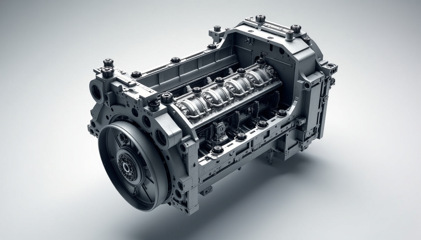 Vue éclatée du moteur TU de PSA montrant le bloc, la culasse et les composants internes