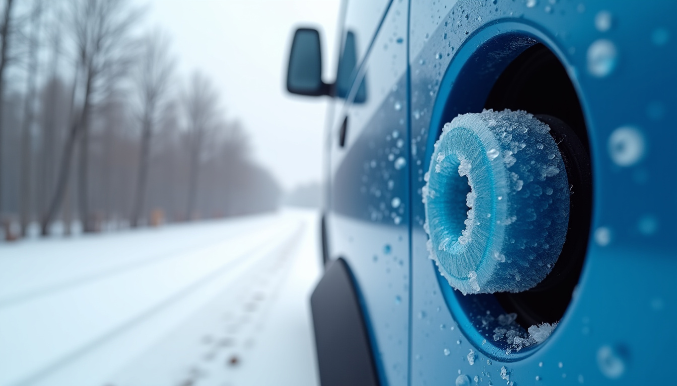 AdBlue en train de cristalliser dans un réservoir exposé au froid hivernal