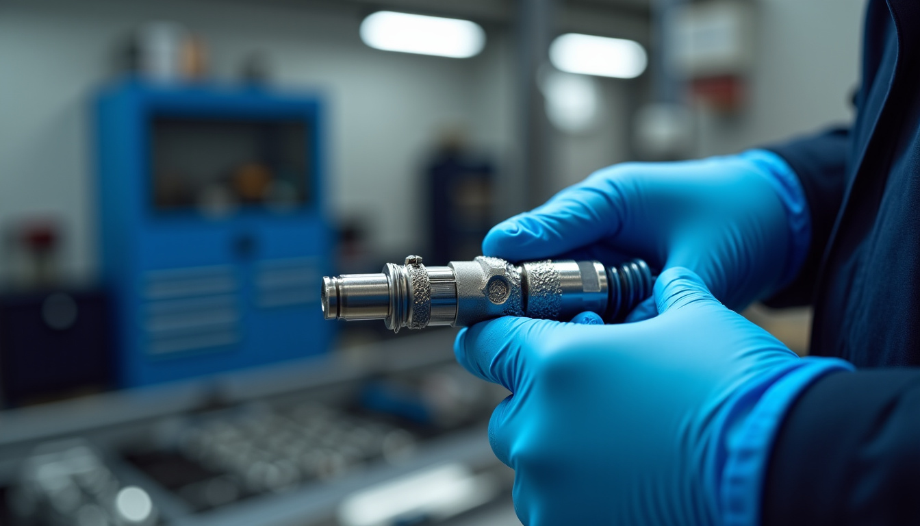 Technicien en train de nettoyer un injecteur AdBlue dans un garage automobile