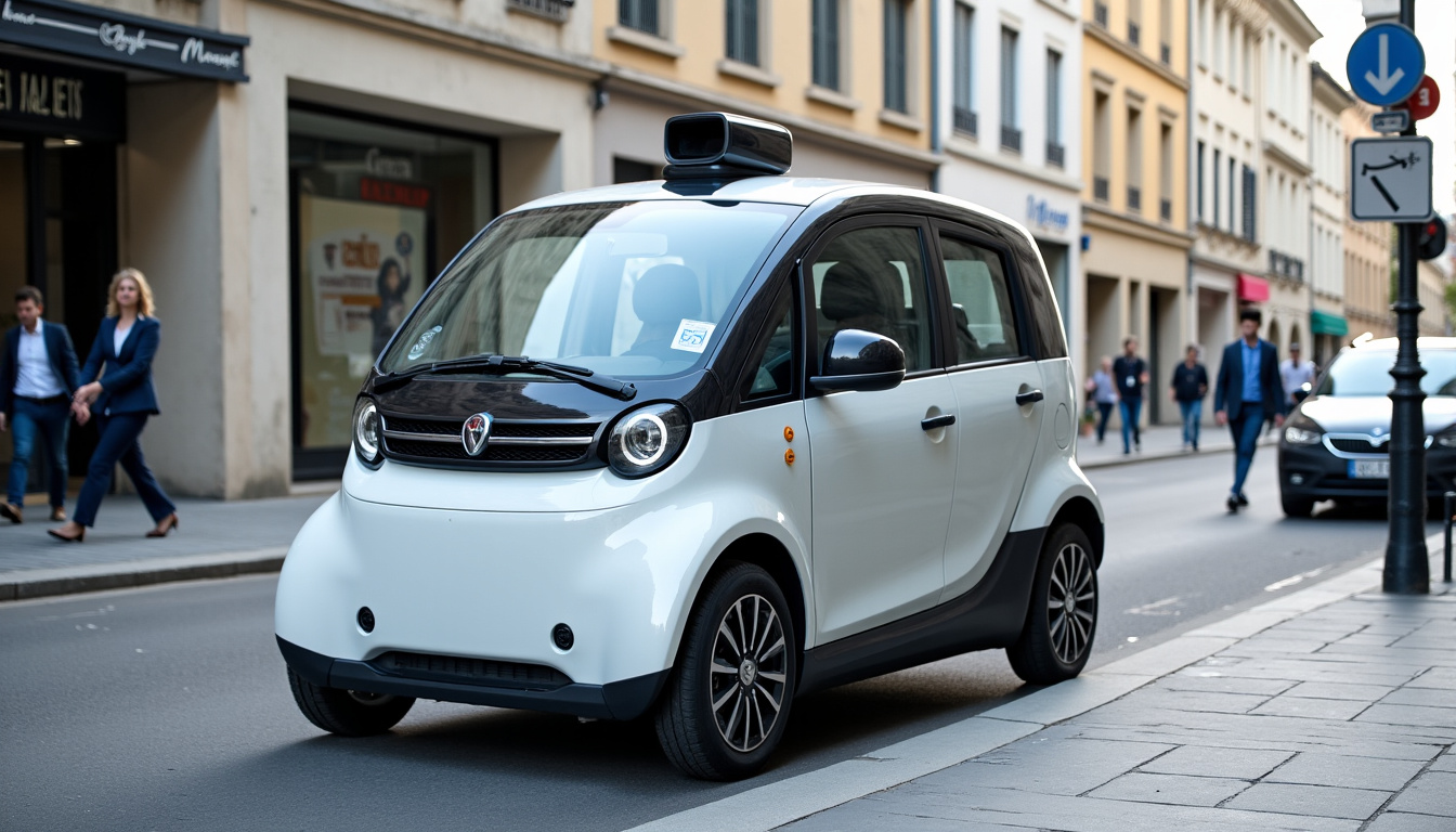 Véhicule VTC électrique en stationnement dans une rue urbaine, propre et moderne